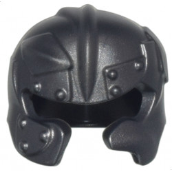 Minifigure, Headgear Helmet Castle / Fantasy Rounded with Rivets, Plates, and Damaged Cheek Protection: {титаниево метален}