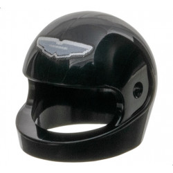 Minifigure, Headgear Helmet Motorcycle (Standard) with Silver and White Aston Martin Logo Pattern: {черен}