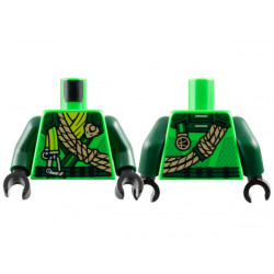 Torso Tunic with Dark Green Shoulders, Lime Scarf, Gold Dragon Head and Ropes and Silver Carabiner Pattern / Dark Green Arms / Black Hands: {ярко зелен}