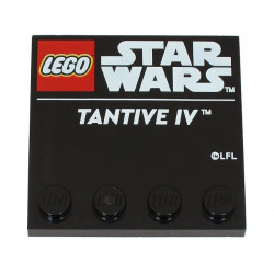 Tile, Modified 4 x 4 with Studs on Edge with LEGO Star Wars Logo and White 'TANTIVE IV' Pattern: {черен}