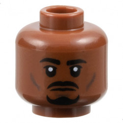Minifigure, Head Black Eyebrows, Moustache, and Goatee, Dark Brown Cheek Lines and Chin Dimple, Neutral Pattern - Vented Stud: {червеникаво-кафяв}