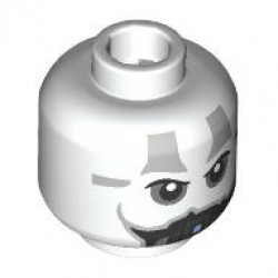 Minifigure, Head Alien Black Eyebrows, Dark Bluish Gray Eye Shadow, Dark Silver Vocabulator, Light Bluish Gray Tattoos Pattern - Vented Stud: {бял}