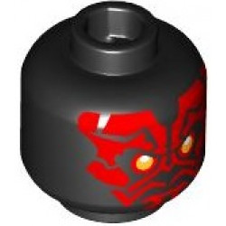 Minifigure, Head Alien with SW Darth Maul, Red Face, Bright Light Orange Eyes with White Glints, Neutral Pattern: {черен}