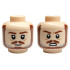 Minifigure, Head Dual Sided Reddish Brown Eyebrows, Moustache and Beard with Light Bluish Gray Highlights, Grin / Angry Open Mouth with Teeth Pattern: {светло нуга}