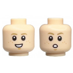 Minifigure, Head Dual Sided Child Dark Tan Eyebrows, Medium Nougat Freckles and Chin Dimple, Open Mouth Smile with Teeth / Surprised Pattern: {светло нуга}