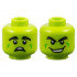 Minifigure, Head Dual Sided Alien, Thick Black Eyebrows, Bright Green Cheek Dimples, Scared / Wide Grin with Teeth Pattern: {ярко жълто-зелен}