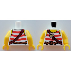 Torso Pirate Tank Top with Red Horizontal Stripes, Rope Belt, Shoulder Strap, Name Tag and Yellow Neck and Shoulders Pattern / Yellow Arms / Yellow Hands: {бял}