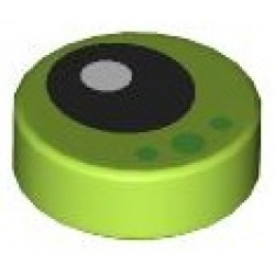 Tile, Round 1 x 1 with Black Eye with White Pupil and 3 Bright Green Dots Pattern: {ярко жълто-зелен}