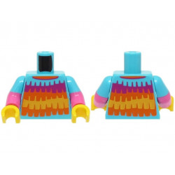 Torso Shirt with Magenta, Orange and Yellow Stripes with Fringe Pattern (BAM) / Dark Pink Arms with Molded Medium Azure Short Sleeves Pattern / Yellow Hands: {умерено небесносин}