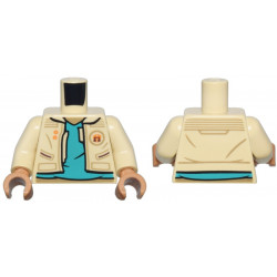Torso Jacket Open, Pockets, Orange Buttons and Badge over Dark Turquoise Shirt, Medium Nougat Neck Pattern / Tan Arms / Medium Nougat Hands: {тухлено жълт}