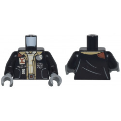 Torso Jacket with Buttons and Badges over Dark Tan Open Shirt and Tan Shirt Pattern / Black Arms / Dark Bluish Gray Hands: {черен}