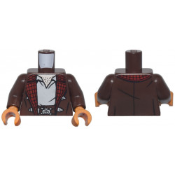 Torso Jacket with Clasps and Dark Red Plaid Lining over Light Bluish Gray Shirt, Light Nougat Neck with Chest Hair, Belt with Buckle Pattern / Dark Brown Arms / Dark Orange Hands: {тъмно кафяв}