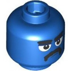 Minifigure, Head Thick Black Eyebrows, Large White Eyes with Dark Blue Upper Eyelids, Moustache, Closed Mouth, Scowl Pattern: {ярко син}