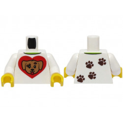 Torso Shirt with Lime Collar, Medium Nougat Dog Head on Red Heart, Dark Brown Paw Prints on Back Pattern (BAM) / White Arms / Yellow Hands: {бял}