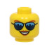 Minifigure, Head Female Dark Orange Eyebrows and Lips, Sunglasses with Dark Blue Skyline Reflections, Open Mouth Smile with Teeth Pattern (BAM): {ярко жълт}