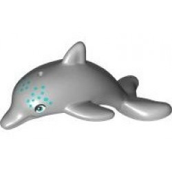Dolphin, Friends / Elves, Jumping with Bottom Axle Holder with Dark Turquoise Eyes and Spots Pattern: {умерено каменно сив}