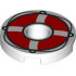 Tile, Round 2 x 2 with Hole with Red Life Preserver with Black Loops and String Pattern: {бял}