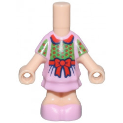 Micro Doll, Body with Molded Bright Pink Short Layered Dress and Shoes and Printed Bright Green Top with Red Rounded Collar and Bow and Dots Pattern: {светло нуга}