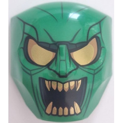 Large Figure Face with Brow and Nose Detail, 2 x 2 Round Brick Attachment with Gold Eyes, Open Mouth with Teeth, and Lines Pattern (Green Goblin): {тъмно зелен}