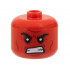Minifigure, Head, Modified Giant Black Bushy Eyebrows, Dark Red Cheek Lines, Chin Dimple, and Furrowed Brow, Open Mouth Gritted Teeth Pattern - Vented Stud: {ярко червен}