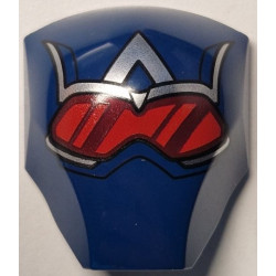 Large Figure Armor, Smooth with 2 x 2 Round Brick Attachment with Goggles with Single Red Lens and Dark Red Reflections, Silver Stylized Capital Letter A on Forehead Pattern (New Captain America Head): {земно син}