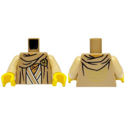 Torso Robe over Tan Tunic with White Hems, Medium Nougat Wraps, Gold Dragon Head, Hood and Flower Medallion on Back Pattern / Tan Arms / Yellow Hands: {пясъчно жълт}
