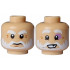 Minifigure, Head Dual Sided White Thick Eyebrows, Moustache and Beard, Dark Orange Wrinkles, Black Eyes and Mouth Closed Angry / Open Black Tooth, Medium Lavender Left Eye Contour Pattern: {умерен тан}