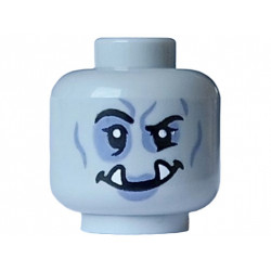 Minifigure, Head Alien Orc Female Black Eyebrows, Eyes and Mouth, White Sharp Teeth and Sand Blue Eye Shadow, Wrinkles and Lips Pattern - Vented Stud: {умерено каменно сив}