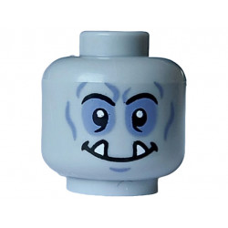 Minifigure, Head Alien Orc Black Eyebrows, Eyes and Mouth, White Sharp Teeth and Sand Blue Eye Shadow and Lips Pattern - Vented Stud: {умерено каменно сив}