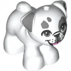 Dog, Friends, Pug, Standing with Black Nose, Dark Bluish Gray Ears, Eyes and Spots and Bright Pink Tongue Pattern (Juno): {бял}