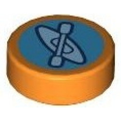 Tile, Round 1 x 1 with Lavender Kayak and Oar / Paddle on Dark Azure Background Pattern: {ярко оранжев}