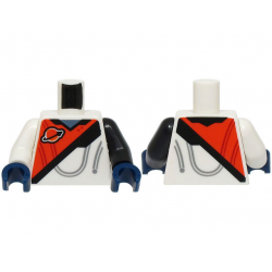 Torso Spacesuit with Reddish Orange Panel, Classic Space Logo, Black Stripe, and Sand Blue Collar Pattern (BAM) / Black Arm Left / White Arm Right / Dark Blue Hands: {бял}