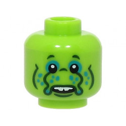 Minifigure, Head Alien Black Eyes, Dark Turquoise Eye Shadow and Dots, Nose with Tentacles, Dark Green Wrinkles, White Teeth Pattern (BAM): {ярко жълто-зелен}