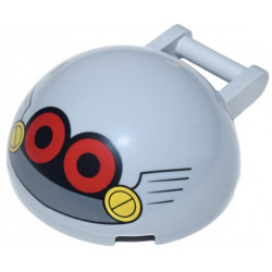 Windscreen 4 x 4 x 1 2/3 Canopy Half Sphere with Bar Handle with Red and Black Round Eyes, Yellow Screws, and Dark Bluish Gray Mouth Pattern (Sonic the Hedgehog Eggrobo Face): {умерено каменно сив}
