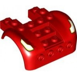 Vehicle, Mudguard 6 x 4 with 4 Studs on Front with White Headlights and Yellow Blinkers with Black Outline Pattern: {ярко червен}