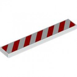 Tile 1 x 6 with Red Danger Stripes Pattern: {бял}