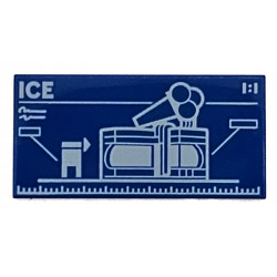 Tile 2 x 4 with White '1:1', 'ICE', Ruler, and Set 60363 Ice-Cream Shop Blueprint Pattern: {ярко син}