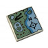 Tile 2 x 2 with Map of Coastline with Sand Green Land, Black Alligator / Crocodile Head, Dark Red Dotted Line and Compass Rose with Letter N Pattern: {бял}
