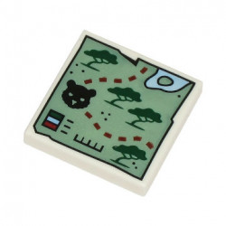 Tile 2 x 2 with Map with Sand Green Land, Dark Green Trees, Black Tiger Head and Dark Red Dotted Line Pattern: {бял}