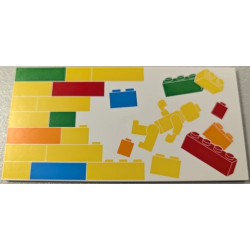 Tile 8 x 16 with Bottom Tubes, Textured Surface with Yellow, Orange, Dark Azure, Red and Bright Green Bricks, Brick Wall and Minifigure Pattern Model Left Side: {бял}