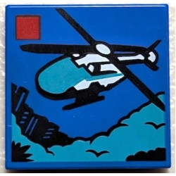 Tile 2 x 2 with LEGO City Set 60405 Emergency Rescue Helicopter Box Art Pattern: {ярко син}