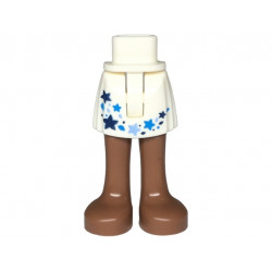 Mini Doll Hips and Skirt with Molded Medium Brown Legs and Printed Dark Blue, Dark Azure and Bright Light Blue Stars and Dots Pattern - Thin Hinge: {бял}