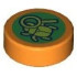 Tile, Round 1 x 1 with Olive Green Beetle and Magnifying Glass on Green Background Pattern: {ярко оранжев}