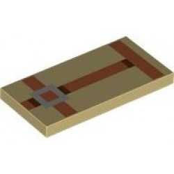 Tile 2 x 4 with Pixelated Dark Orange Straps and Silver Buckle Pattern (Minecraft Camel Harness): {тухлено жълт}