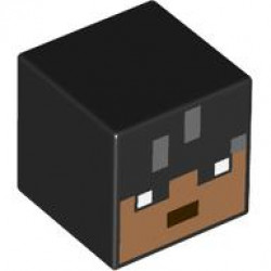 Minifigure, Head, Modified Cube with Pixelated Medium Nougat Face, Dark Brown Mouth, and Dark Bluish Gray Highlights Pattern (Minecraft Sunny): {черен}