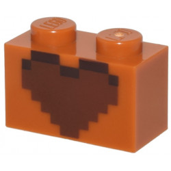Brick 1 x 2 with Reddish Brown and Dark Brown Pixelated Heart Decorative Pot Pattern: {тъмно оранжев}