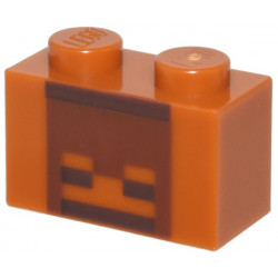 Brick 1 x 2 with Reddish Brown and Dark Brown Pixelated Skull Decorative Pot Pattern: {тъмно оранжев}