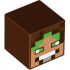 Minifigure, Head, Modified Cube with Pixelated Nougat Face, Bright Green Eyes and Hair, Light Bluish Gray Mouth with White Teeth Pattern (Minecraft Wolf Tamer): {червеникаво-кафяв}