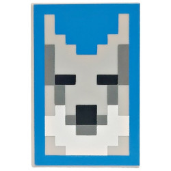Tile 2 x 3 with Pixelated Wolf Head with Black Eyes and Nose, Dark Bluish Gray and White Fur on Blue Background Pattern (Minecraft Wolf Tamer Shield): {умерено каменно сив}