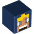 Minifigure, Head, Modified Cube with Pixelated Nougat Face, Sand Blue Eyes, Yellow Hair, Dark Brown Mouth with White Teeth Pattern (Minecraft Miller): {земно син}